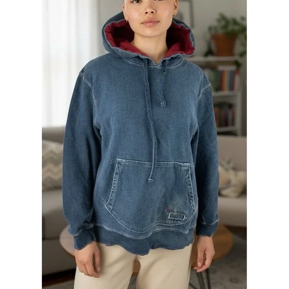 Vintage Gap x RED Hoodie Large Navy Distressed LS Fleece Lined Street Grunge Y2K - Picture 2 of 16